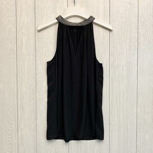 White House Black Market Black Embellished Collar Sleeveless Top Small NWT